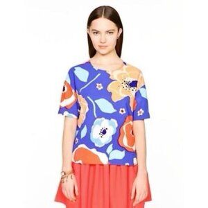 Kate Spade New York Womens 4 Ramona Multi Floral Top Short Sleeve Shirt